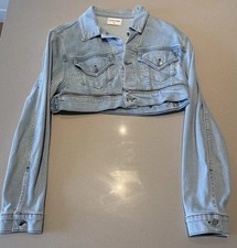 Cotton Citizen Super Cropped Zippered Denim Jacket Size Small Light Blue Denim picture