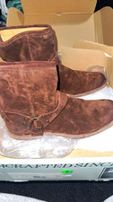 Frye Men’s Brown Suede Harness Ankle Boots Zip Round Toe US 9.5 original box picture