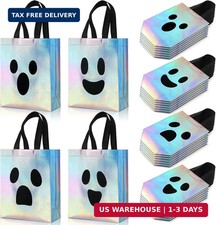 Paterr 24 Pcs Halloween Iridescent Holographic Gift Bags, Ghost picture