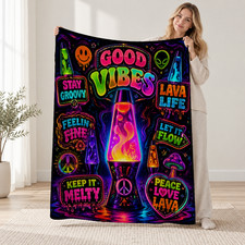Retro Good Vibes Lava Lamps Coral Fleece Blanket Groovy Decor picture