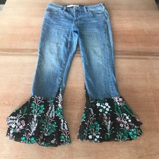 Pilcro and the Letterpress Slim Boyfriend Jeans Women 27P Blue Floral Flare Cuff picture