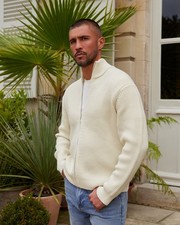 Belier Ecru Chunky Warm Rib Knit Zip Up Cardigan Traditional design Size XXL New picture