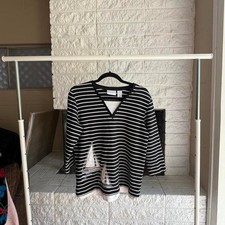 Vintage 1990's Blk/White Striped Alfred Dunner Sweater with Sailboat Embroidery picture