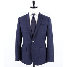 J. Crew Thompson Suit Size 36S Navy Blue Windowpane Check Wool Blend Preppy picture