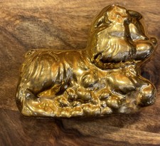 Vintage Planter MCM Gold Ceramic Dog Planter Molded Gold Overlay picture