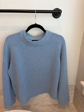 Quince Women Mongolian Cashmere Oversized Crewneck Sweater Blue Sleeved  Small picture