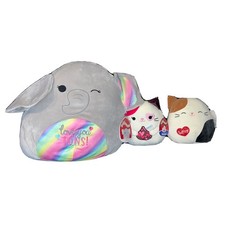 Lot 3x Squishmallows Plush Rainbow Mila Elephant-Hershey Kisses Pyper & Cam Cat picture