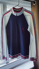 Versace Sport Men's Full Zip Knit Sweater Mock Neck Striped Navy M picture