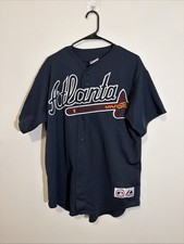 Vintage Majestic Atlanta Braves Navy Blue Alternate Baseball Jersey L USA picture