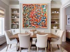 NEW ABSTRACT ART ON CANVAS Original Acrylic Painting  BRIGHT SIGNED 62x60 picture