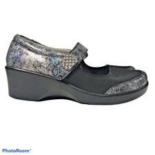 ALEGRIA Women's 9/39  Black & Silver Wedge Mary Jane Leather & Textile Shoes picture