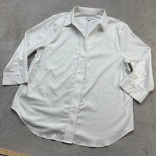 Chico's Button Down Shirt Women 2.5 14R White 3/4 Sleeve Hidden Placket Preppy picture