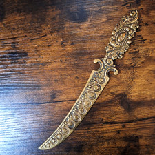 Antique Victorian Brass Letter Opener Ornate Desk Accessory Decorative 19th Ct picture