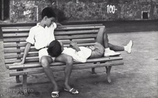 1960 Vintage Two Boys On Bench Friendship Shorts & Sandals Jacques Simonot Photo picture