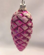 Vintage Mercury Glass Pinecone Christmas Ornament Pink Magenta Mica Frosted MCM picture