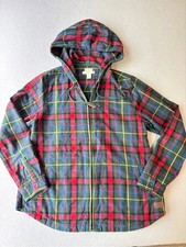L.L.Bean Scotch Plaid Flannel Full Zip Hoodie Jacket Relaxed Fit Sz M picture