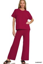 Zenana Viscose Round Neck Top & Pants Set - Large picture