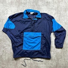 Asics Windbreaker Mens L/XL Blue Vintage 90s Anorak 1/4 Zip Pouch Pocket picture