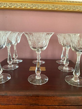 Vintage Tiffin Cherokee Rose Etched Crystal Champagne Coupe Tall Sherbet Glasses picture