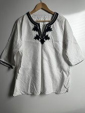 Symple NYC 100% Linen Embroidered Soutache Tunic Blouse White L picture