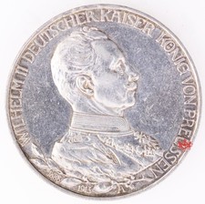 1913A German States Prussia 3 Mark 25th Anniv. Of Wilhelm II - AU/MS - Lot#18784 picture