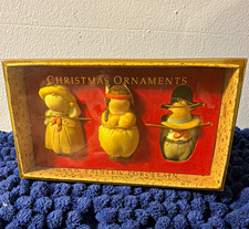Vtg MICHEL & COMPANY 3 Wee Cowboys Porcelain Christmas Ornaments w/ Box - RARE picture