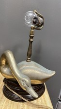 Rare Vintage brass sleeping Swan  Table Lamp on a Wood Base. Highly collectable picture
