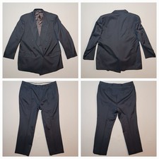 Andre Vachon Mens Wool Suit 52XL 46X34 Navy Blue Peak Lapel Double Breasted picture