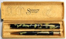 Mabie Todd Swallow Marble Lever-Fill Fountain Pen & Pencil Set w/ Box - Vintage picture