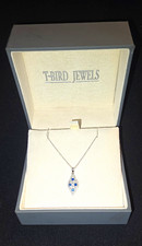 Last Price Drop 14K White Gold Blue Sapphire & Diamond Necklace 18
