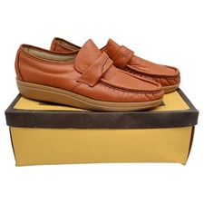 Wayfarer Penny Loafers Mens 8 D Vintage 80s Cognac Leather Wedge Sole Deadstock picture