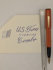 US Tires Oversize Orange Fountain Pen & Pencil Combo 14k Soft Nib Restored # picture