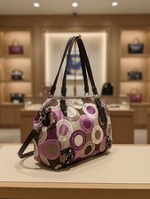 Coach Sateen Alexandra Satchel Shoulder Crossbody Handbag Brown Pink Purple picture