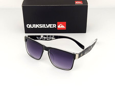Quicksilver Sports Square Sunglasses Black Clear Logo Frame Smoke Fade Lens NEW picture