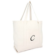 DALIX Canvas Tote Bag Monogrammed Personalized Gifts Beige Zippered Letter A - Z picture