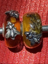 Genuine Trollbeads Wings Of Amber With Single AND Double Silver Bee Retired RARE picture