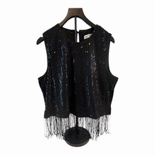 Grace Karin 2XL Black Sequin Fringe Tank Top Sleeveless Party Cocktail Gatsby picture
