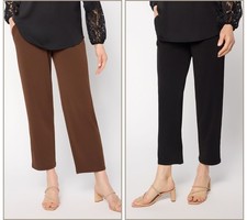 Susan Graver Essentials Regular Set of 2 Liquid Knit Ankle Pants Brown/Black L N picture