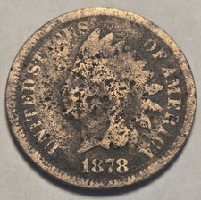 1878 Indian Head Cent 1c Circulated Penny, Semi-key Date - About Good AG Details picture