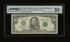 DBR 1990 $50 FRN Philadelphia Fr. 2124-C PMG 35 EPQ Serial C30534266A picture