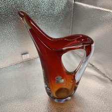 Vintage Murano Sommerso Art Glass Pitcher Vase Red Amber Guild Craft Italy Mcm  picture