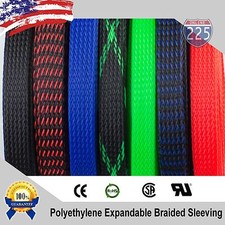 ALL SIZES & COLORS 5' FT - 100 Feet Expandable Cable Sleeving Braided Tubing LOT picture