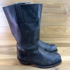 FRYE Vintage Campus Tall Boots Mens 10.5 D Black Leather Zip Square Biker USA picture