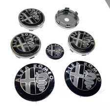 7pcs ALFA ROMEO 74mm Hood/Rear Badge+60mm Modified Wheel+Steering Wheel Black picture