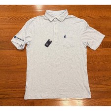 New Johnnie-O Golf Polo Shirt Mens Medium Heathered Blue Stretch Finance Logo picture