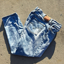 Levi's 501 Button Fly Mens Jeans Acid Wash Distressed Light Blue Denim 30x32 ⁠ picture