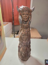 Vintage hand painted ceramic Native American totem pole featuring tribal heads picture