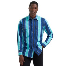 Wrangler Men's Vintage Inspired Blue Multi Stripe Snap Shirt 112379229 picture