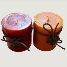 Greenbrier International Red Orange Pillar Candles Set of 2 Rustic Leaf Decor 3