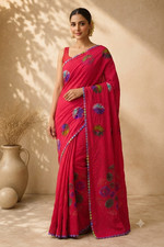 Ajrakh Gajji Bandhej Saree Semi Gajji Soft Silk Traditional Indian Wedding Saree picture